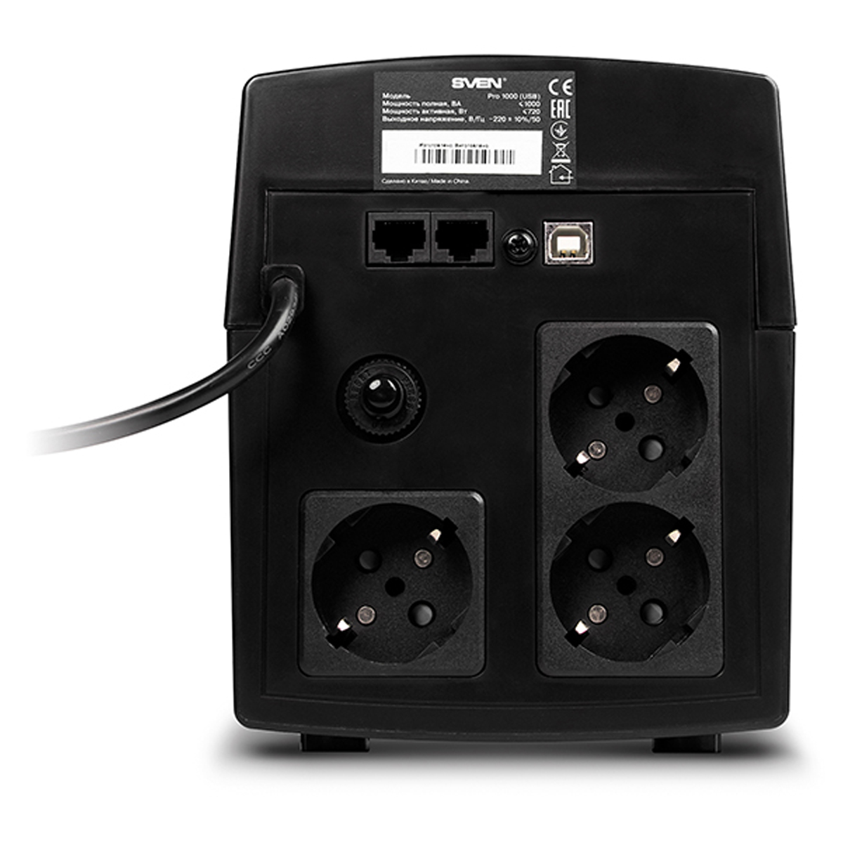 Источник бесперебойного питания Sven PRO 1000, 3 розетки, 1000ВA, 720Вт, черный - фото 3
