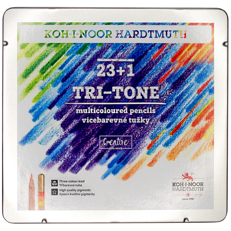Карандаши многоцветные Koh-I-Noor "TRI-TONE 3444", 24шт., металл.коробка - фото 1