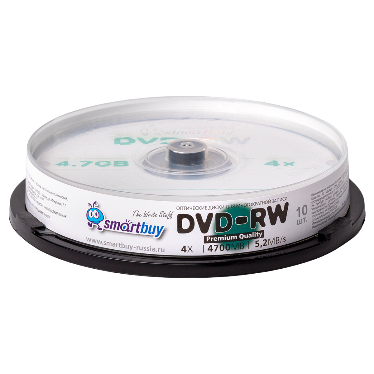 Диск DVD-RW 4.7Gb Smart buy 4x Cake Box (10шт) - фото 1