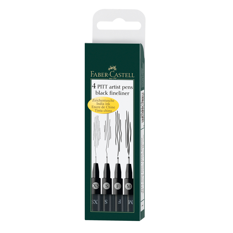 Набор капиллярных ручек Faber-Castell "Pitt Artist Pen" черные, 4шт., 0,1/0,3/0,5/0,7мм, пласт. уп., европодвес - фото 1