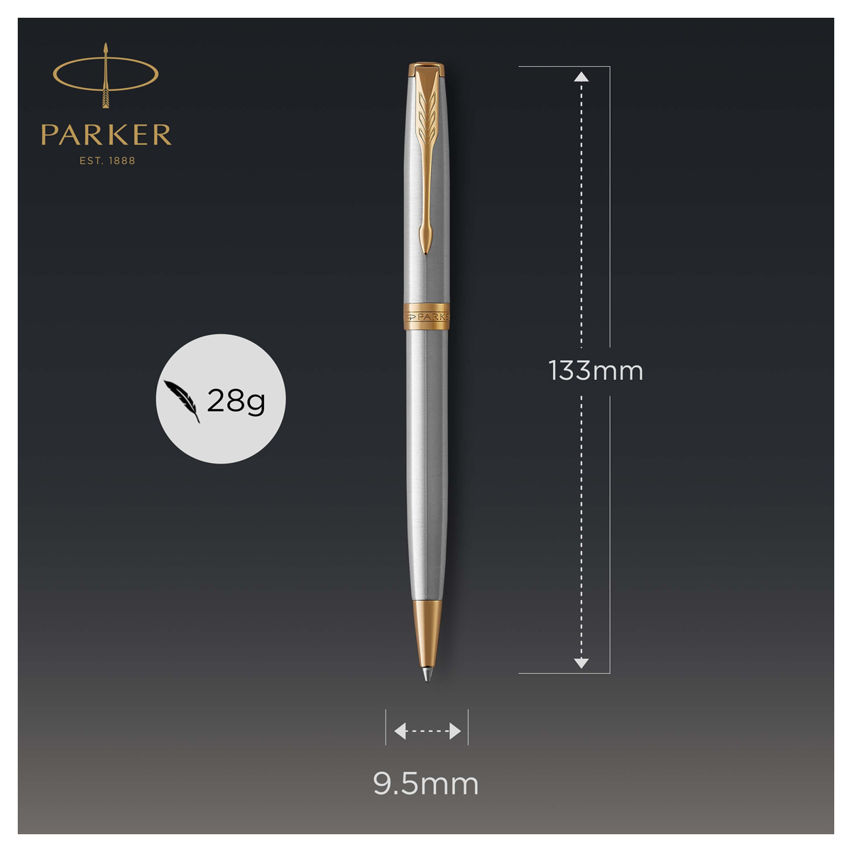 Ручка шариковая PARKER "Sonnet Core Stainless Steel GT", корпус серебро, позолота, черная, 1931507 - фото 3