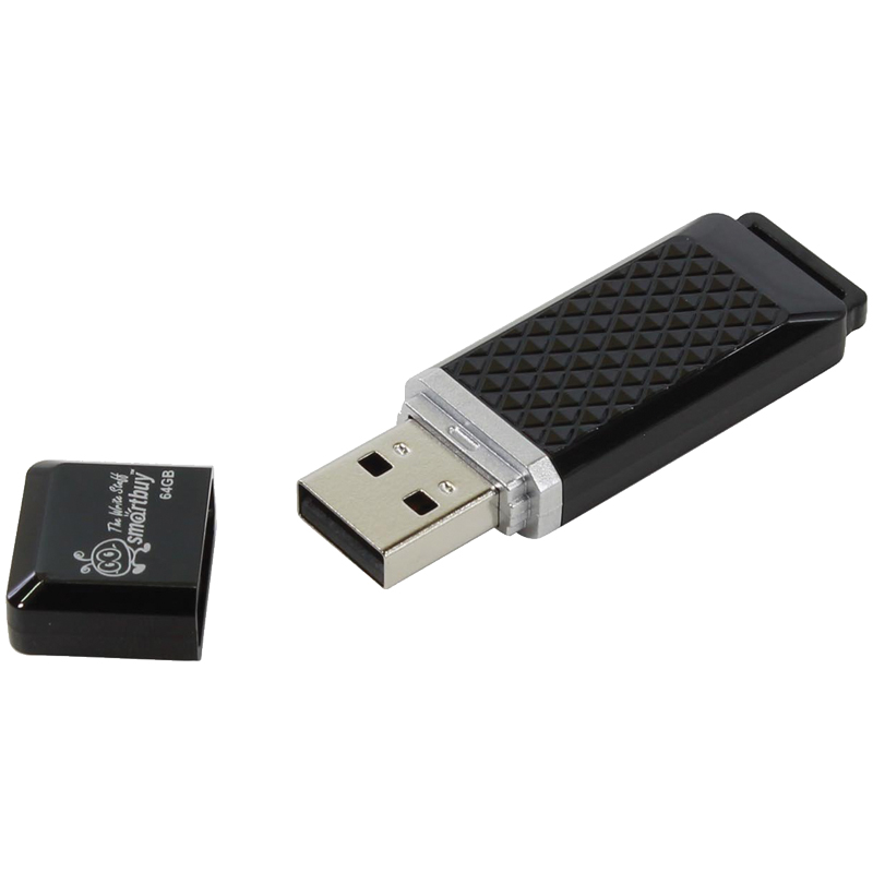 Флеш-диск 64 GB SMARTBUY Quartz USB 2.0, черный, SB64GBQZ-K - фото 1