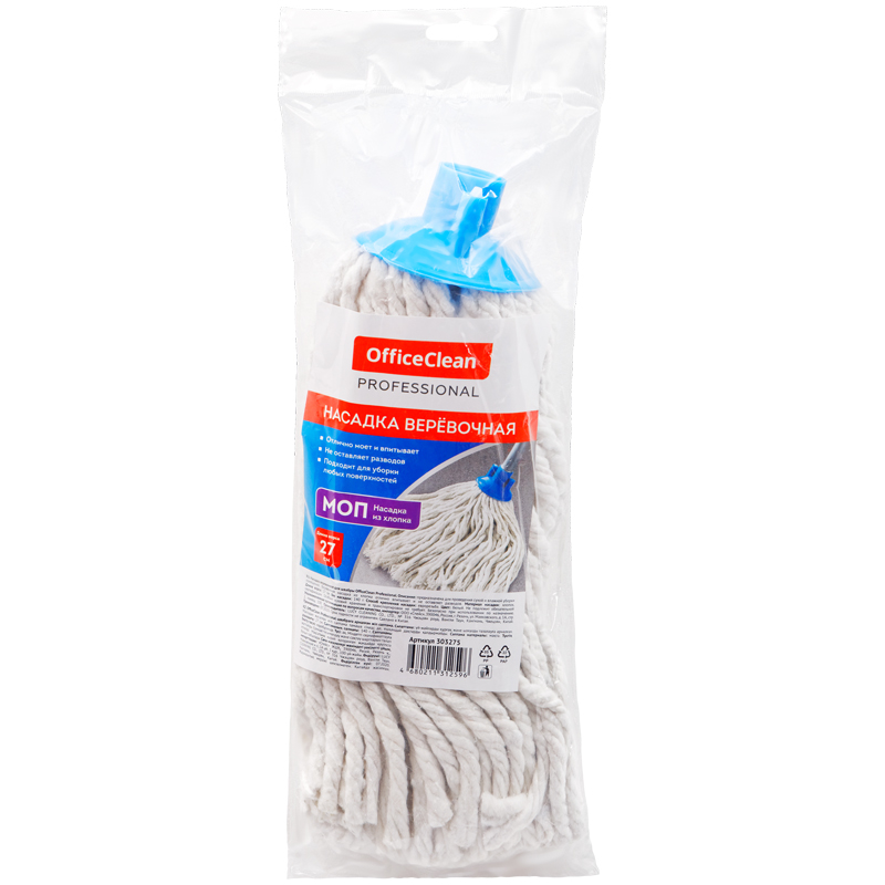 Насадка МОП для швабры OfficeClean Professional, веревочная, крепл. еврорезьба, хлопок, ворс 27см, 140г, белая - фото 4