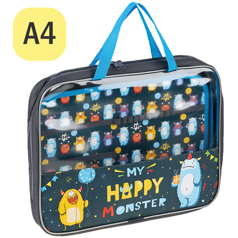 Папка с ручками А4 ArtSpace "Happy Monster", полиэстер, на молнии, 50мм - фото 2