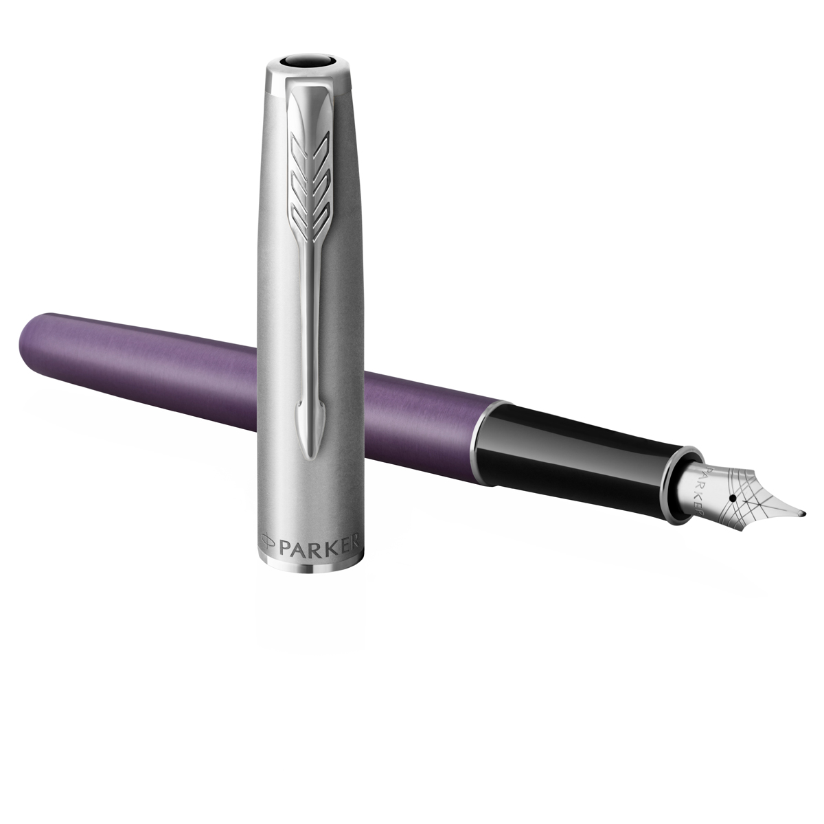 Ручка перьевая Parker "Sonnet Sand Blasted Metal&Violet Lacquer" черная, 0,8мм, подарочная упаковка - фото 1