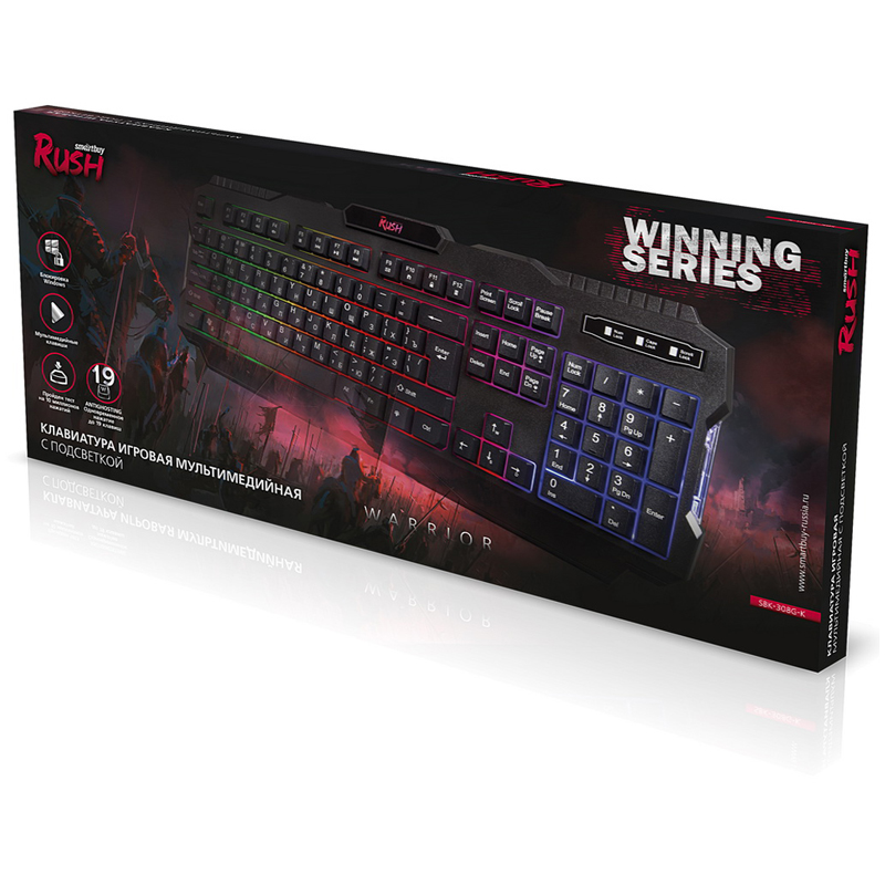 Клавиатура Smartbuy Rush Warrior 308, мультимедийная, подсветка, USB, черная - фото 2