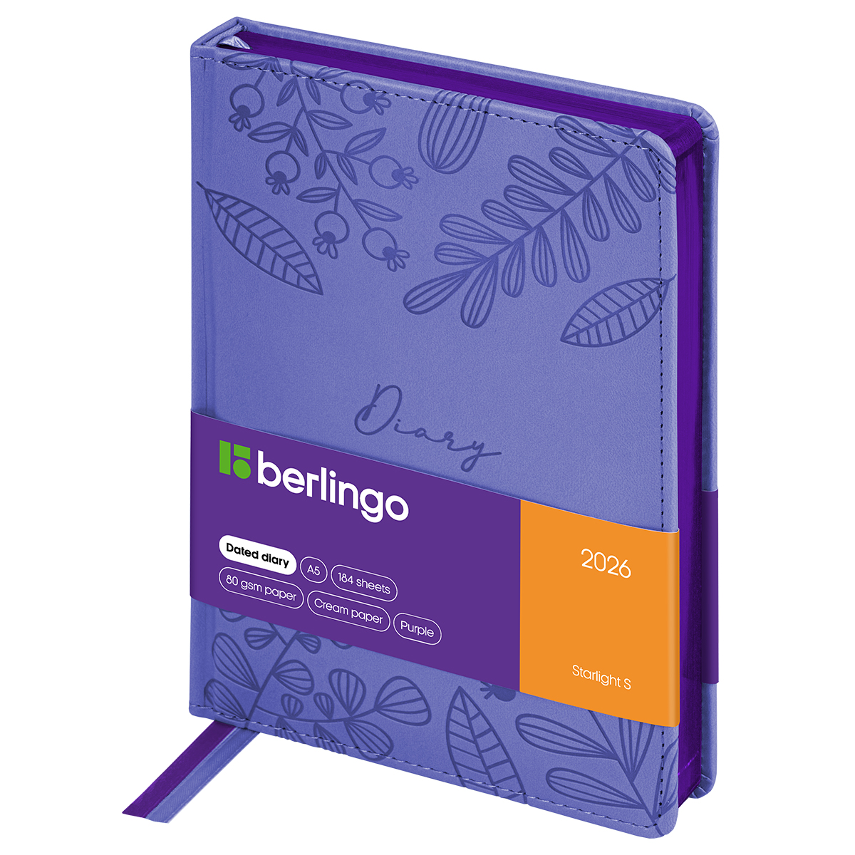Ежедневник датированный 2026г., А5, 184л., кожзам, Berlingo "Starlight S", металлик срез, фиолетовый - фото 1