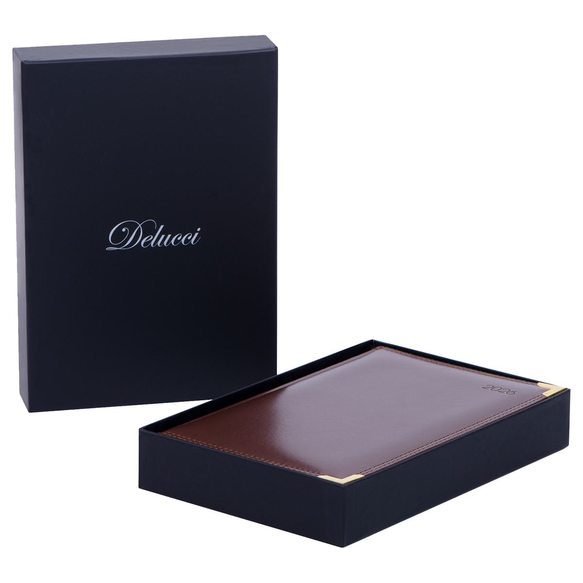 Ежедневник датированный 2026г., А5, 184л., Delucci, Гладкая кожа, зол. срез, коричневый - фото 2