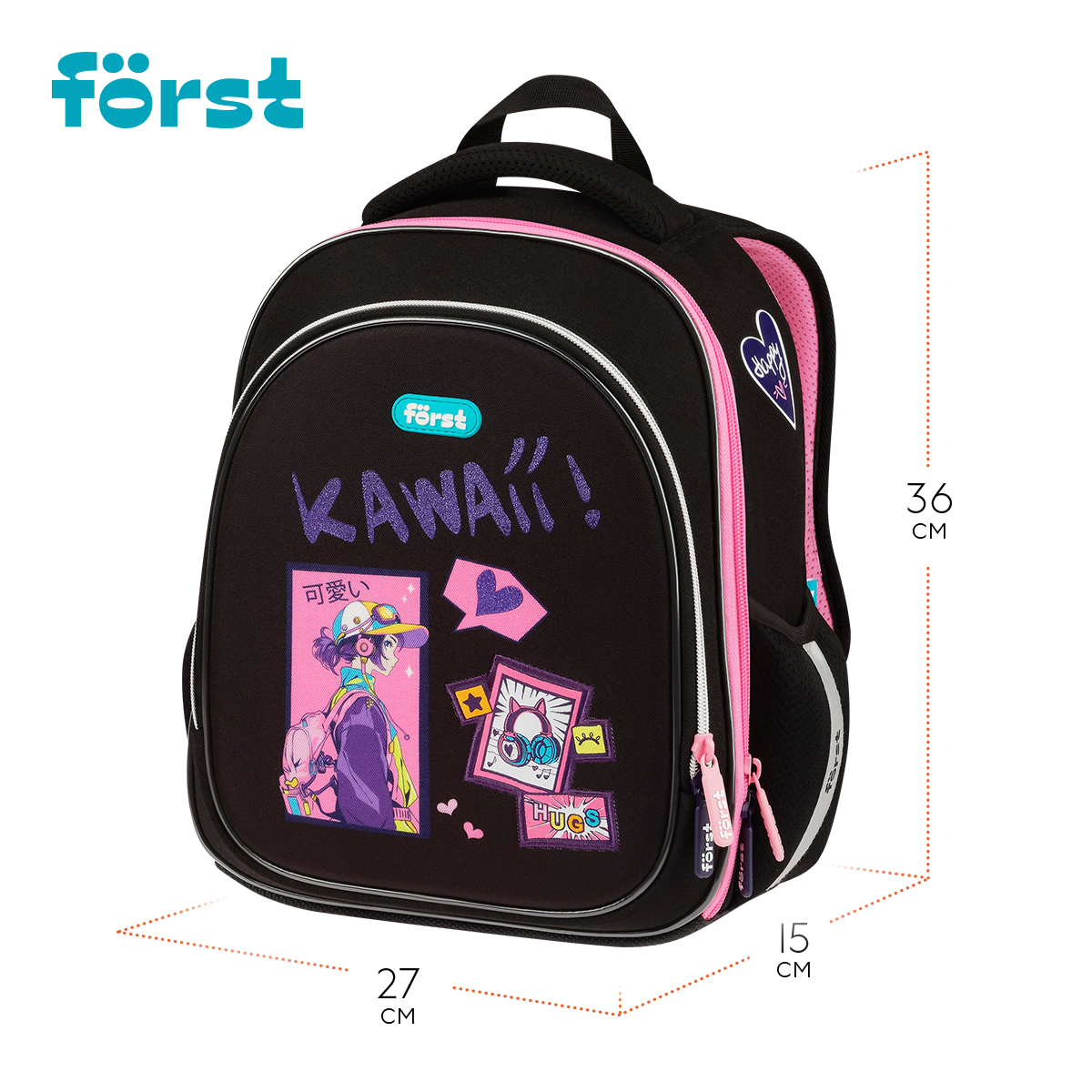 Ранец F?rst F-Light "Kawaii" 36*27*15см, 2 отделения, 2 кармана, анатомическая спинка - фото 9