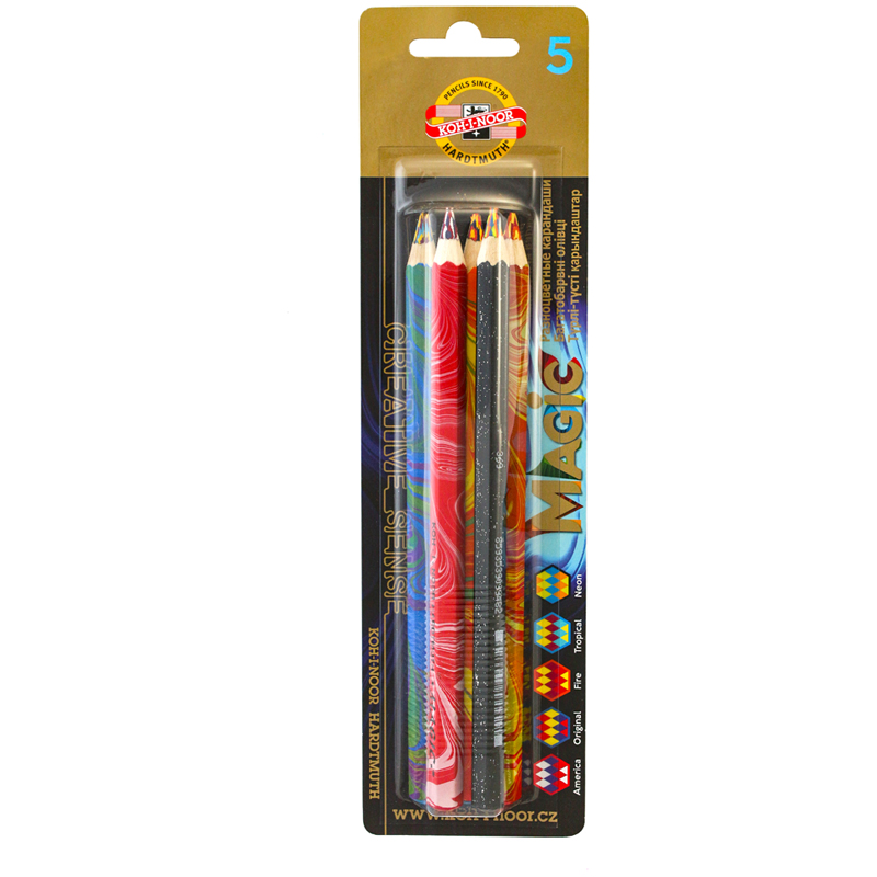 Карандаш с многоцв. грифелем Koh-I-Noor "Magic America. Original. Fire. Tropical. Neon", 5шт., утолщ., шестигран., блистер - фото 1