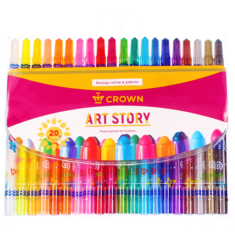 Карандаши восковые Crown "ArtStory", 20цв., выкручивающийся стержень, ПВХ, европодвес - фото 6