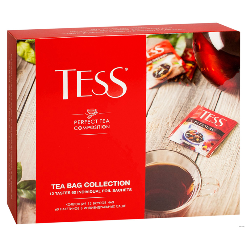 Подарочный набор чая Tess "Tea bag collection", 12 видов, 60 пакетиков, картонная коробка - фото 1