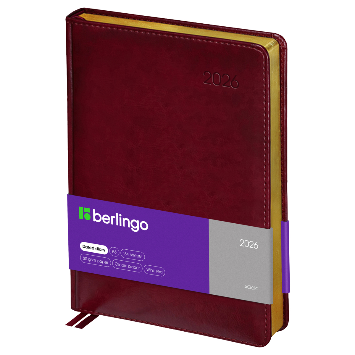 Ежедневник датированный 2026г., А4-(В5), 184л., кожзам, Berlingo "xGold", зол. срез, бордовый - фото 1