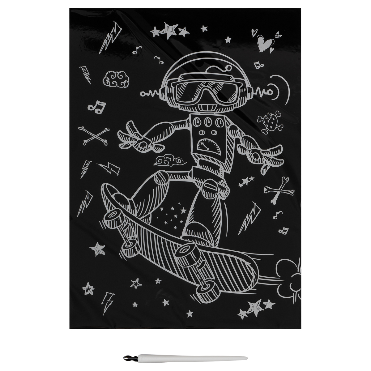 Гравюра с мультицветной основой ТРИ СОВЫ "Робот на скейте", А4 - фото 2