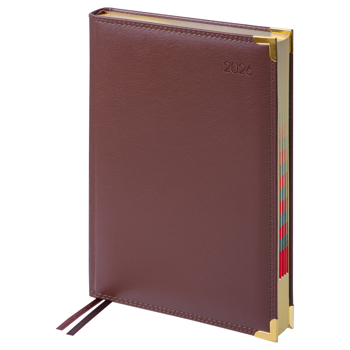 Ежедневник датированный 2026г., А4-(В5), 184л., Delucci, Фактурная кожа, зол. срез, коричневый - фото 1