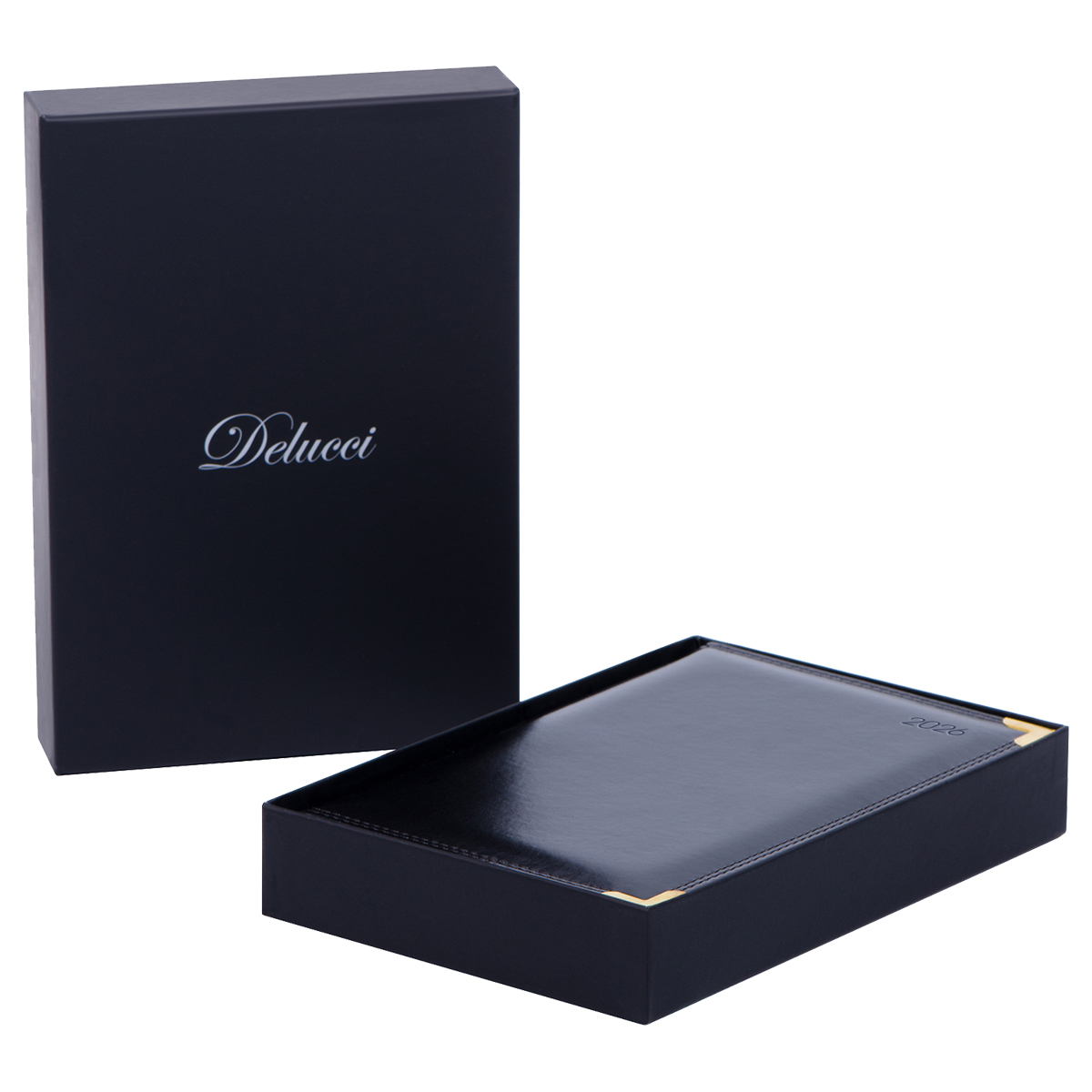 Ежедневник датированный 2026г., А5, 184л., Delucci, Гладкая кожа, зол. срез, черный - фото 2