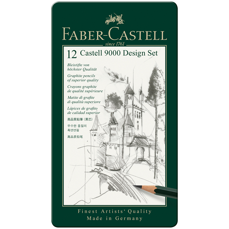 Набор карандашей ч/г Faber-Castell "Castell 9000 Design Set", 12шт., 5H-5B, заточен., метал. кор. - фото 1