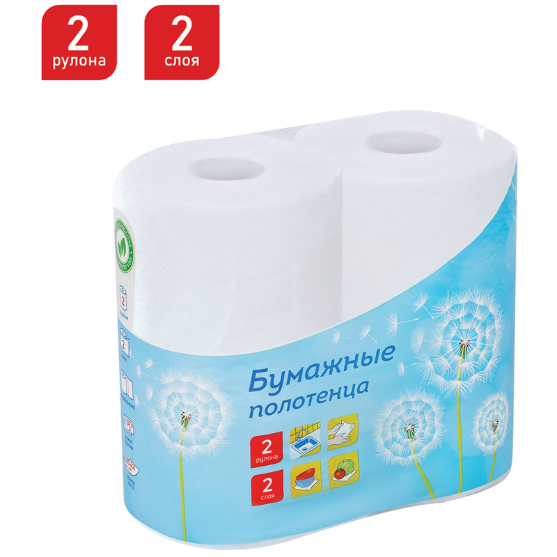 Полотенца бумажные в рулонах OfficeClean, 2-слойные, 2шт., 37,5м/рул., тиснение, белые - фото 2