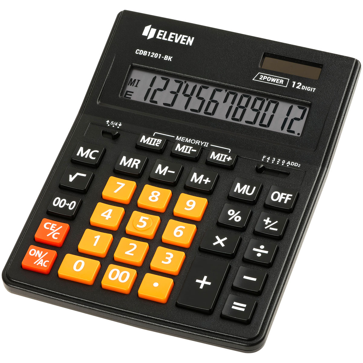 Калькулятор настольный Eleven Business Line CDB1201-BK/OR, 12 разрядов, двойное питание, 155*205*35мм, черный/оранжевый - фото 1