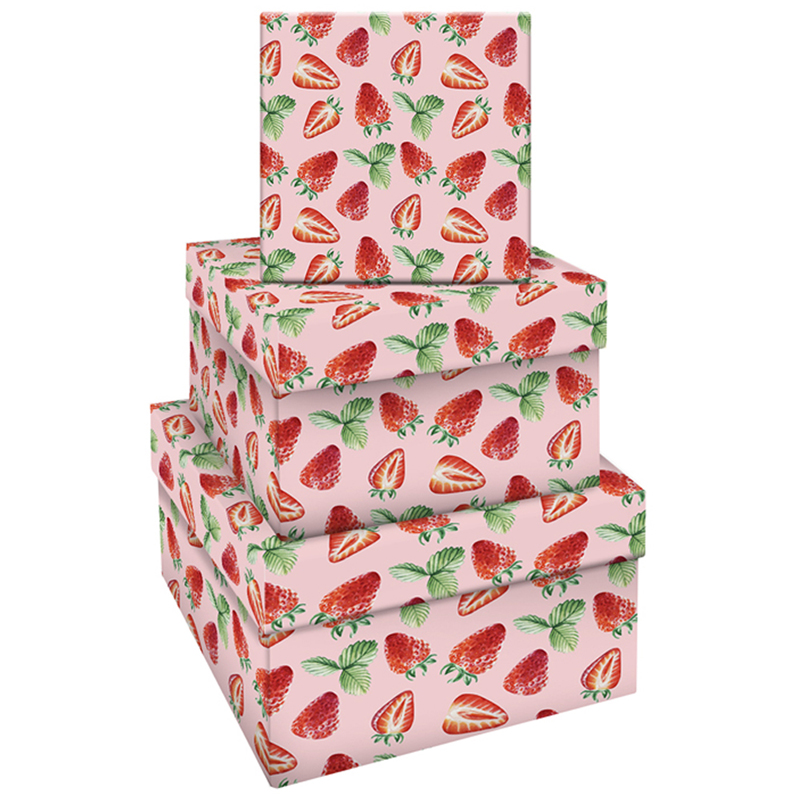 Набор квадратных коробок 3в1, MESHU "Strawberry", (19,5*19,5*11-15,5*15,5*9см) - фото 1