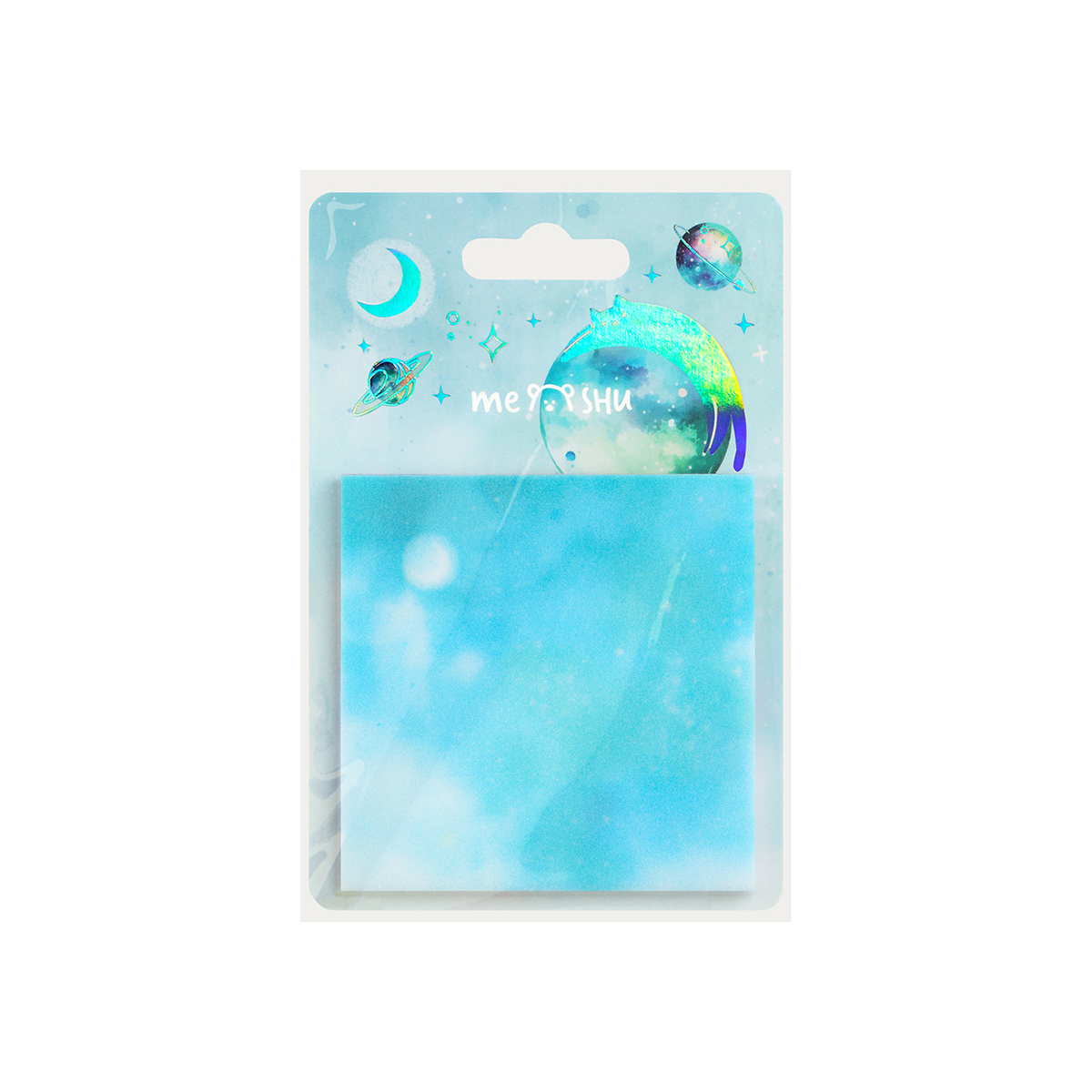 Самоклеящийся блок MESHU "Space cat", 76*76 мм, 20л*3 цвета, прозрачный, блестящий, европодвес - фото 3