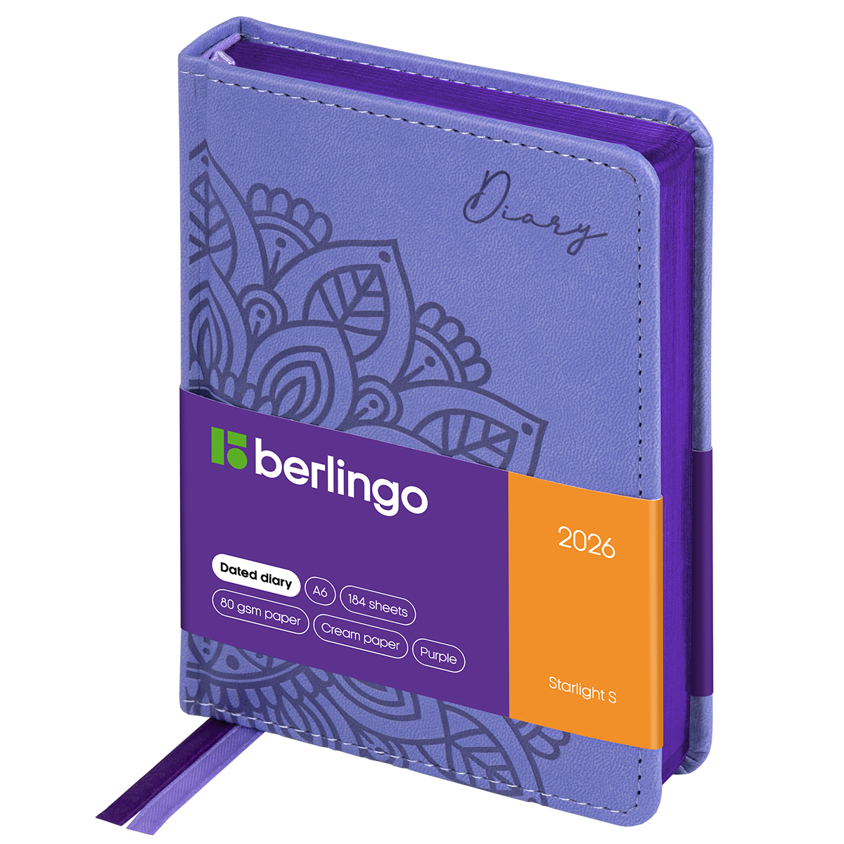 Ежедневник датированный 2026г., А6, 184л., кожзам, Berlingo "Starlight S", металлик срез, фиолетовый - фото 1