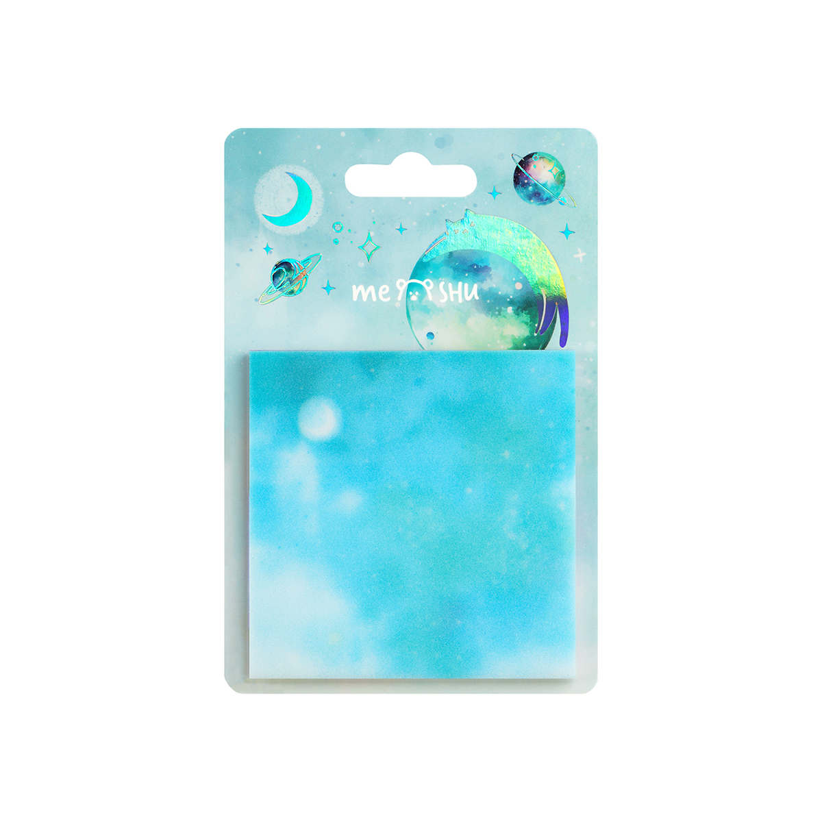 Самоклеящийся блок MESHU "Space cat", 76*76 мм, 20л*3 цвета, прозрачный, блестящий, европодвес - фото 1