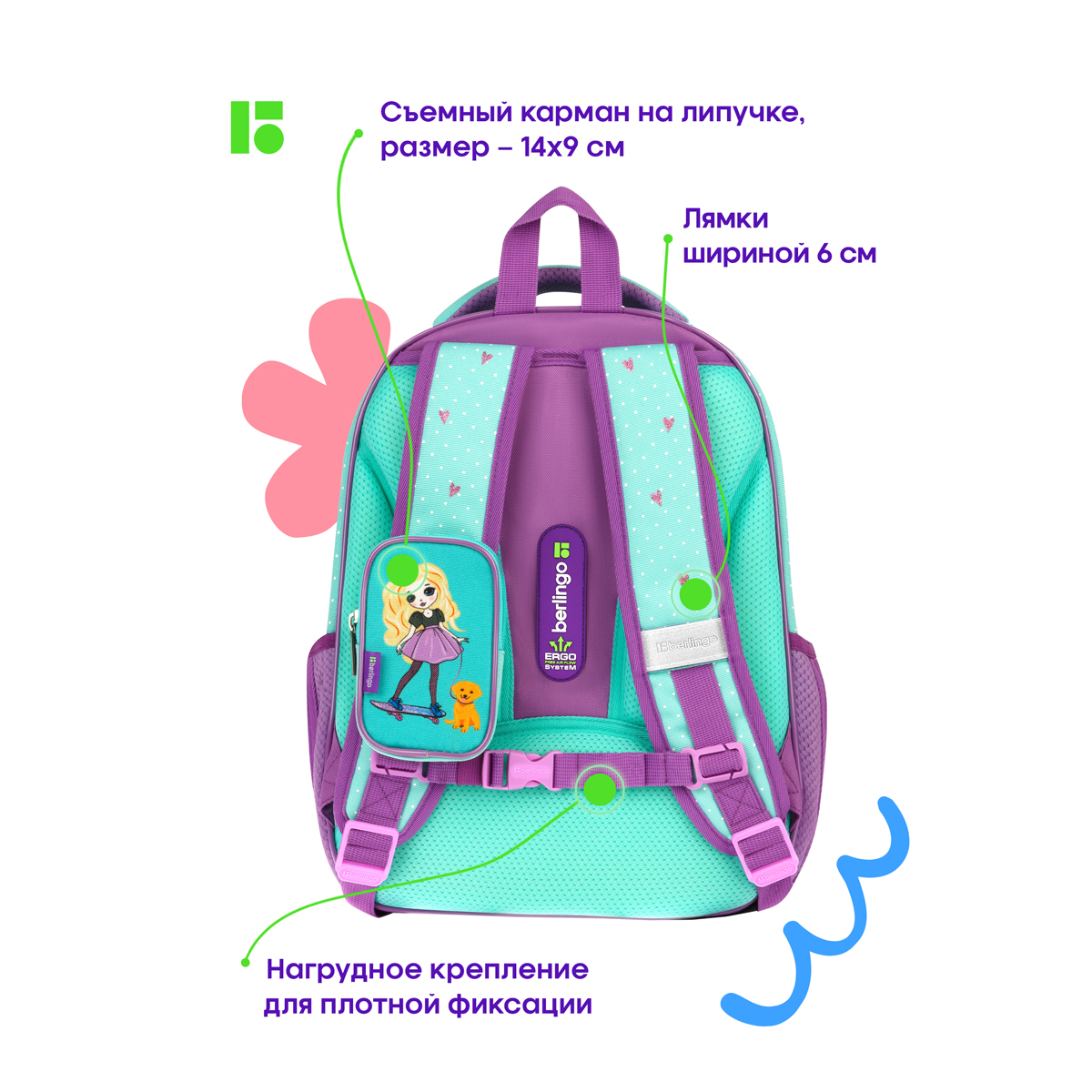 Ранец Berlingo Expert Plus "Pretty girl" 37*28*16см, 2 отделения, 2 кармана, анатомическая спинка - фото 5