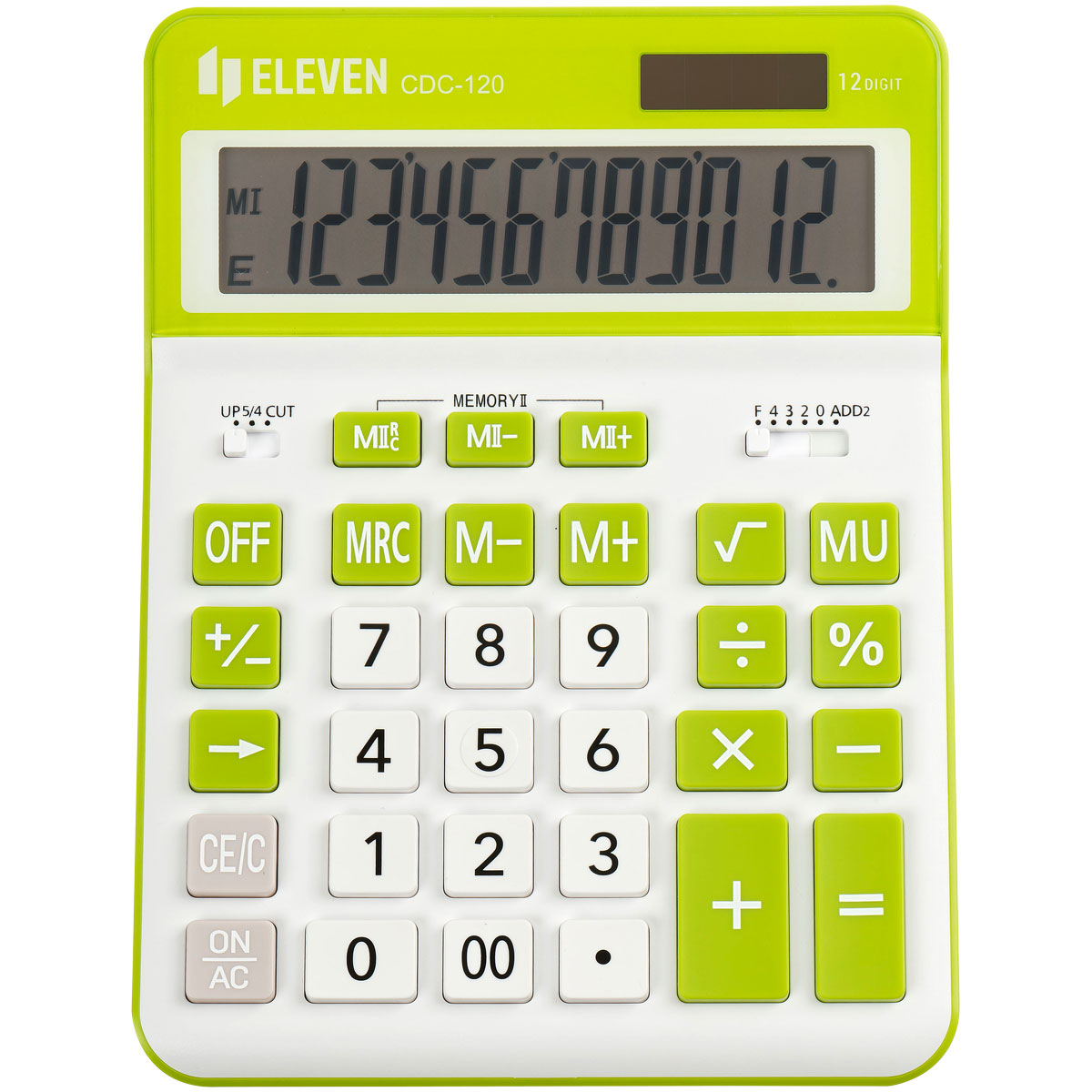 Калькулятор настольный Eleven CDC-120-WH/GN, 12 разрядов, двойное питание, 155*206*38мм, белый/салатовый - фото 2