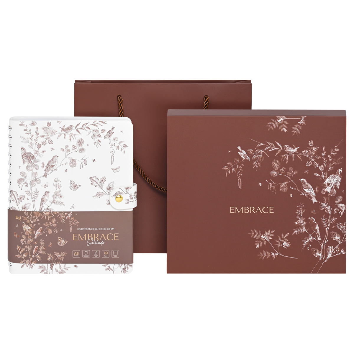 Ежедневник недатированный, А5, 136л., мягкий переплет, экокожа, BG "Embrace. Solitude", на гребне, подарочная  коробка, ручка в комплекте - фото 1