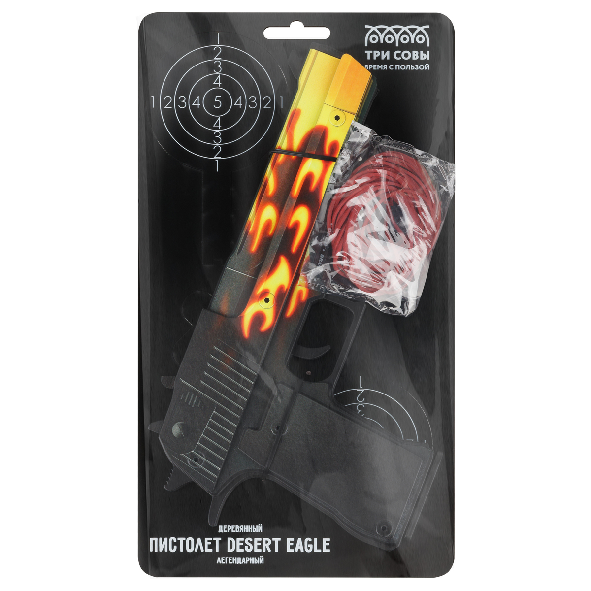 Пистолет деревянный ТРИ СОВЫ Desert Eagle, серия легендарный, "Пламя", подложка ХДФ с европодвесом, термоусадка - фото 1