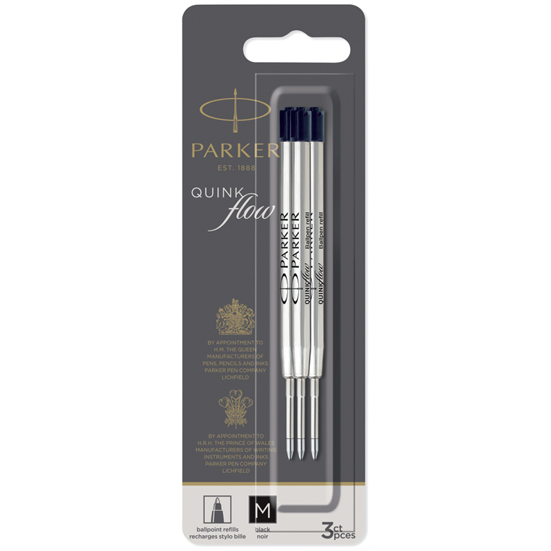 Стержень шариковый объемный Parker "QuinkFlow Ball Point" черный, 98мм, 1,0мм, метал. корпус, 3шт., блистер - фото 1