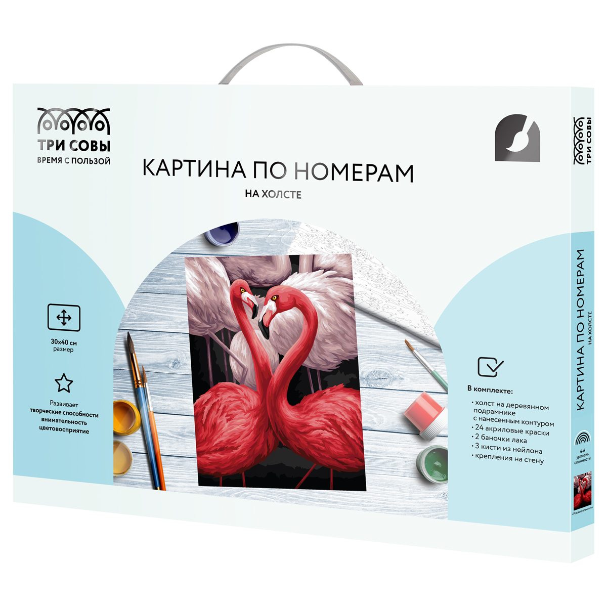 Картина по номерам на холсте ТРИ СОВЫ "Розовые фламинго", 30*40, с акриловыми красками и кистями - фото 2
