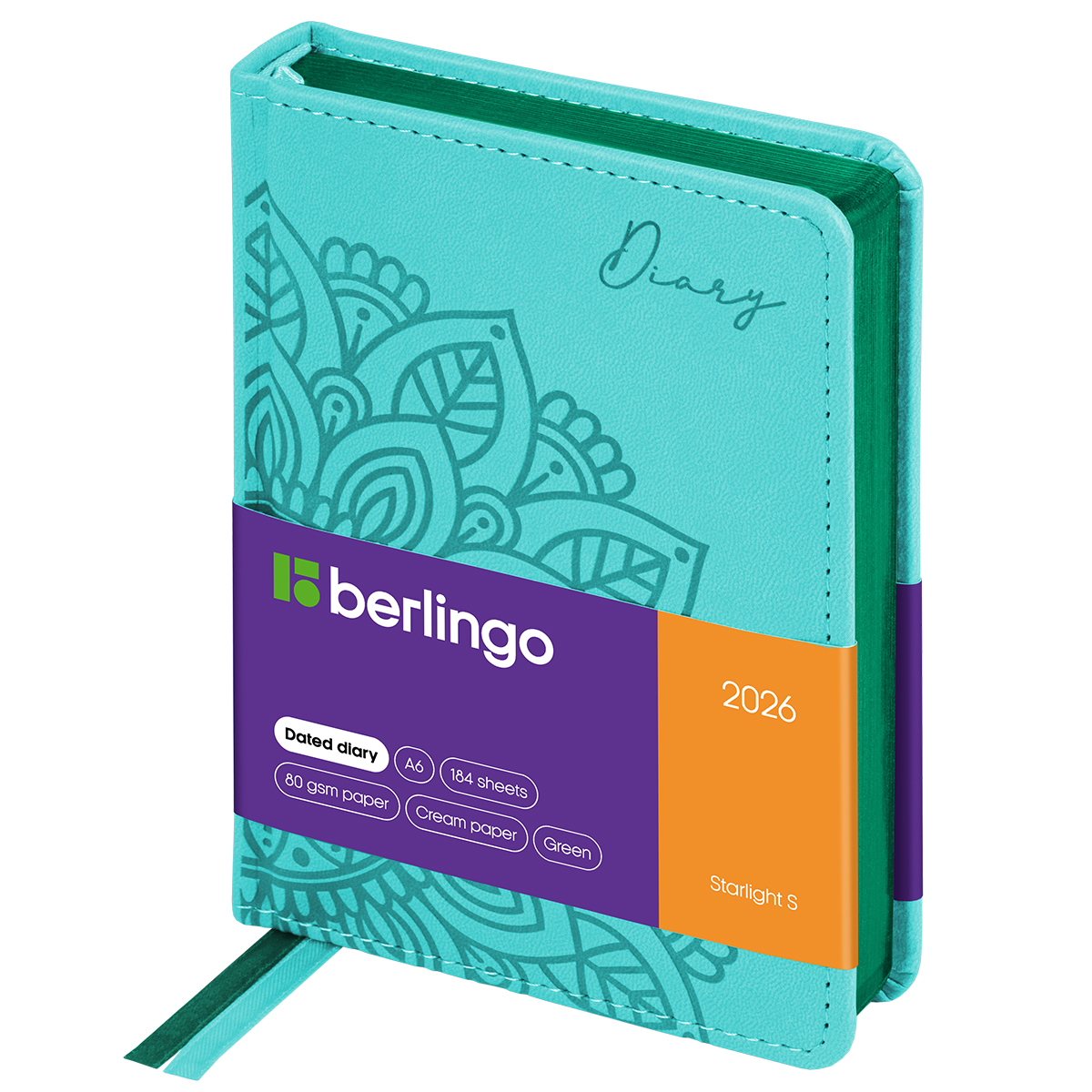 Ежедневник датированный 2026г., А6, 184л., кожзам, Berlingo "Starlight S", металлик срез, зеленый - фото 1