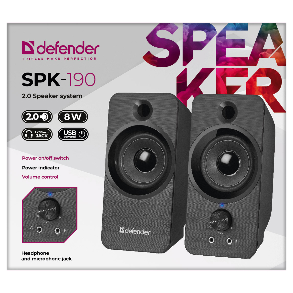 Колонки Defender SPK-190, 2*4W, питание от USB, черный - фото 5