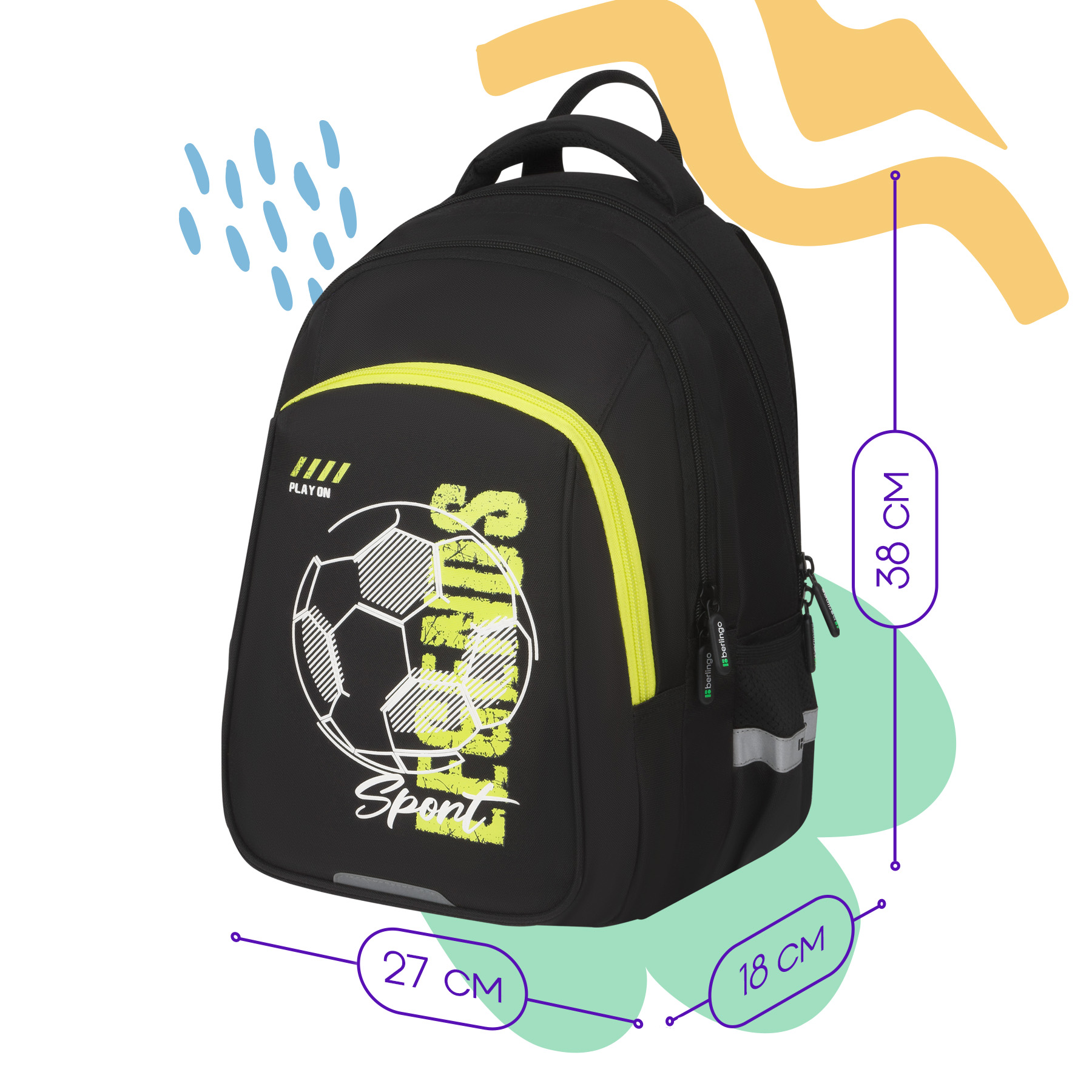 Рюкзак Berlingo Comfort "Go" 38*27*18см, 3 отделения, 2 кармана, эргономичная спинка - фото 3