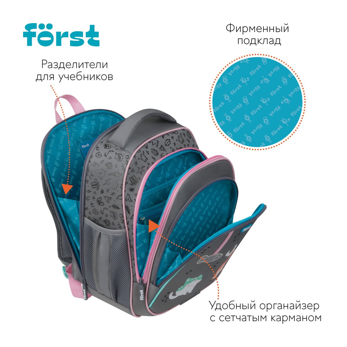 Ранец F?rst F-Base "Kittens" 36*29*17см, 3 отделения, 2 кармана, анатомическая спинка - фото 5