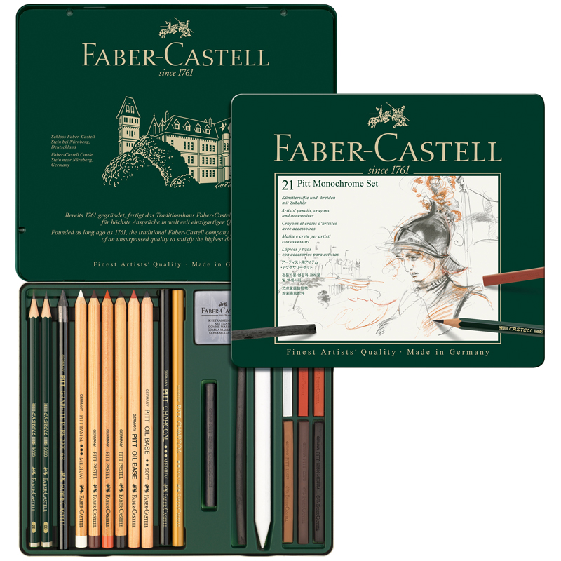 Набор художественных изделий Faber-Castell "Pitt Monochrome", 21 предмет, метал. коробка - фото 2