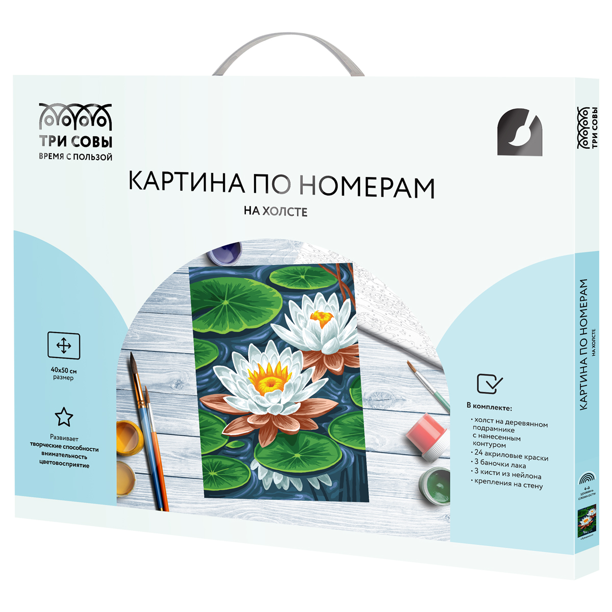 Картина по номерам на холсте ТРИ СОВЫ "Кувшинки", 40*50, с акриловыми красками и кистями - фото 2