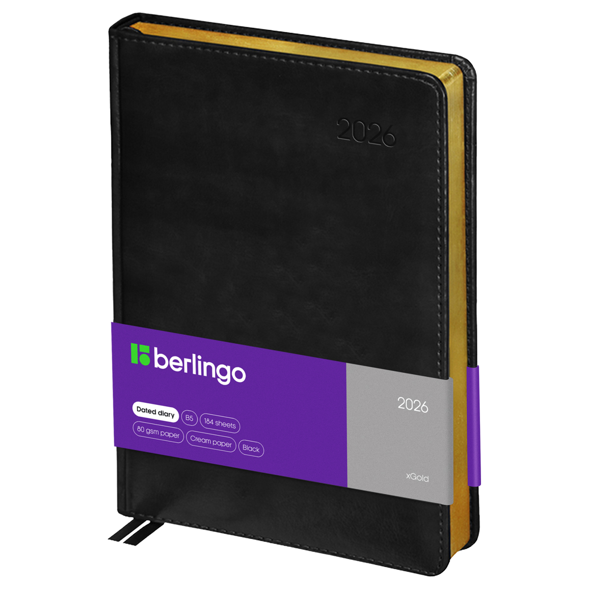 Ежедневник датированный 2026г., А4-(В5), 184л., кожзам, Berlingo "xGold", зол. срез, черный - фото 1