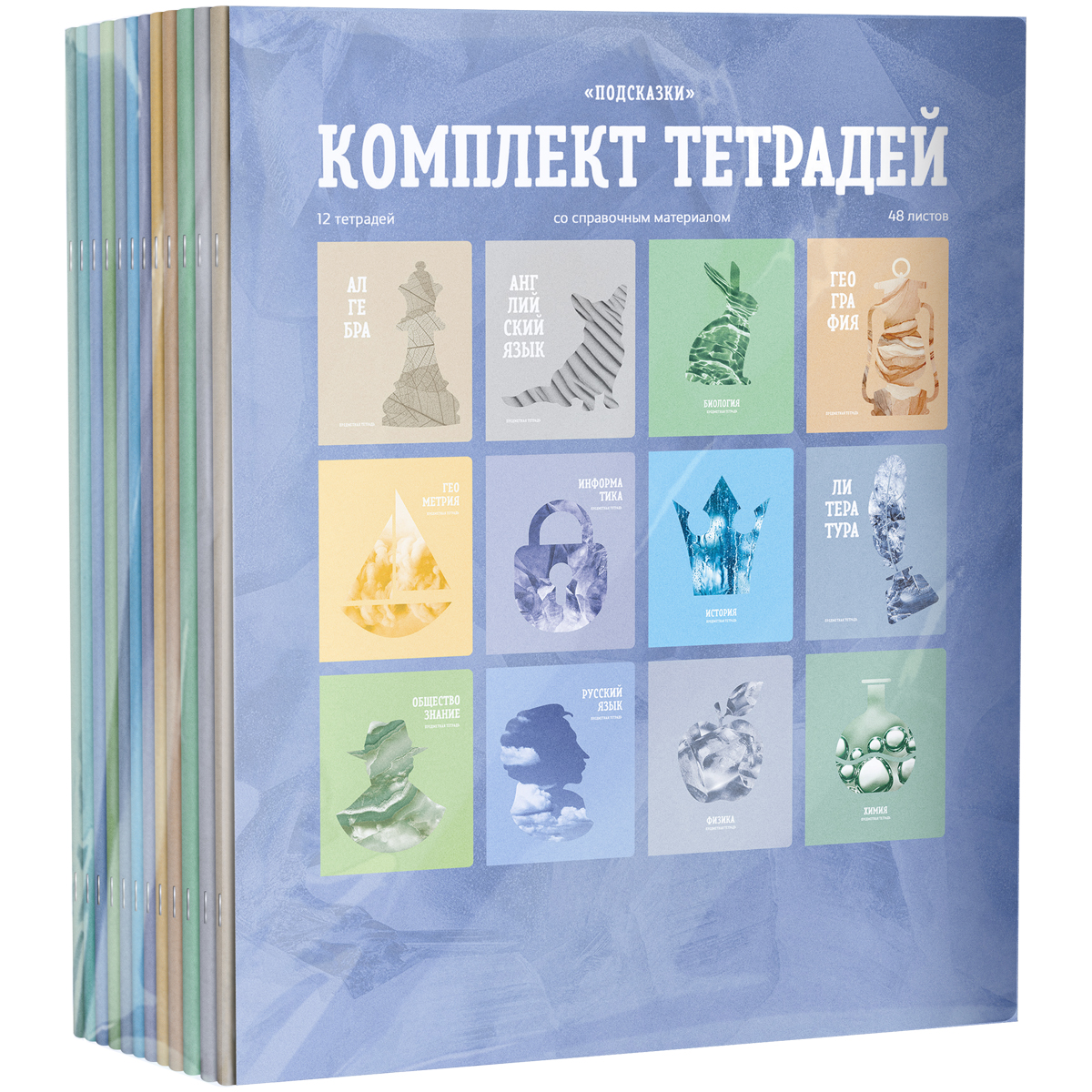 Комплект (12 шт.) предметных тетрадей 48л. BG "Подсказки", матовая ламинация, микро sandy-touch лак - фото 1