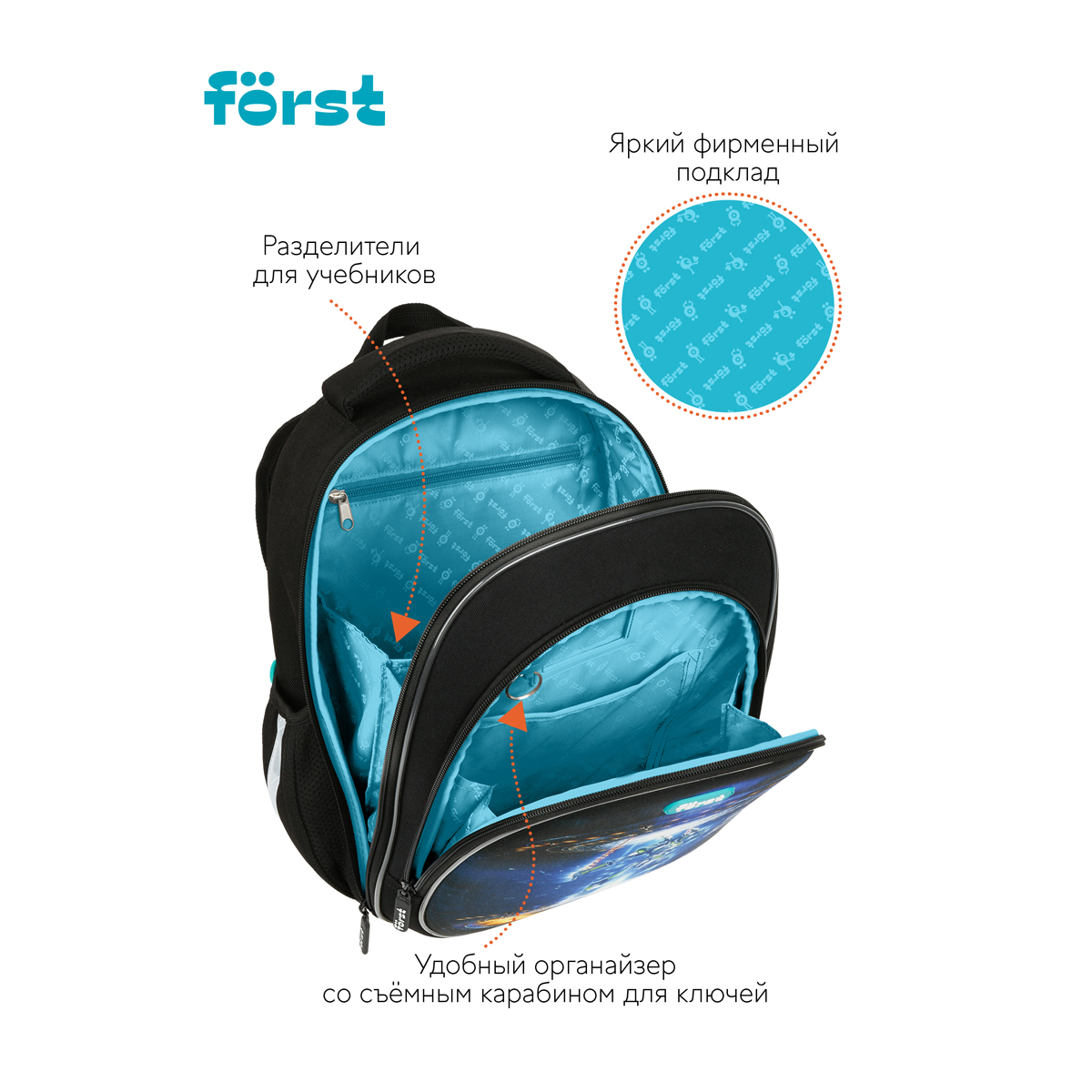 Ранец F?rst F-LIGHT "Neo future" 37*28*16см, 2 отделения, 2 кармана, анатомическая спинка - фото 7
