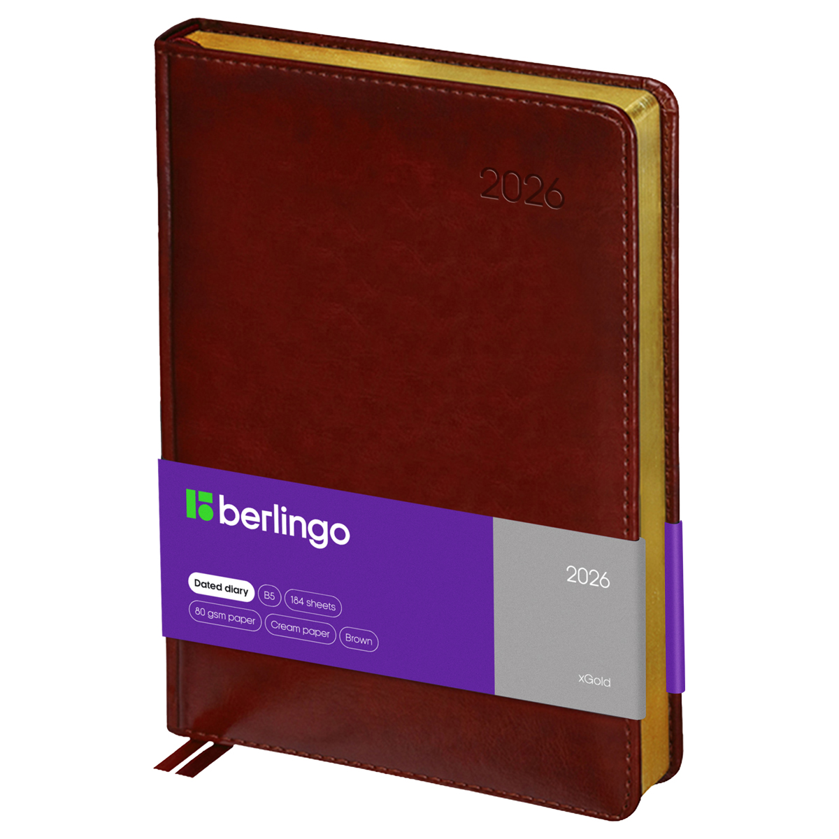 Ежедневник датированный 2026г., А4-(В5), 184л., кожзам, Berlingo "xGold", зол. срез, коричневый - фото 1