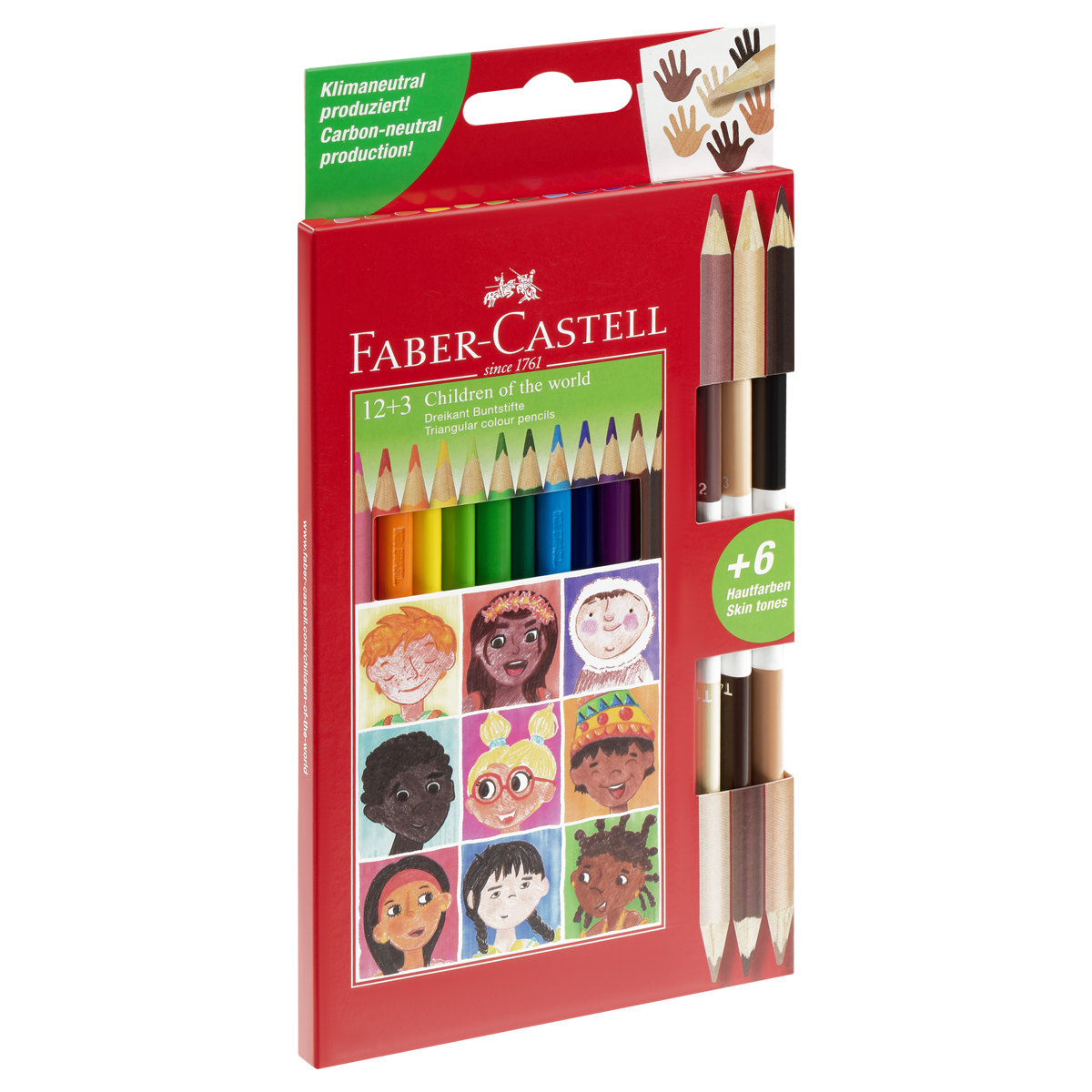 Карандаши цветные Faber-Castell , 12цв."Дети мира", заточ.+3цв., картон, европодвес. - фото 1