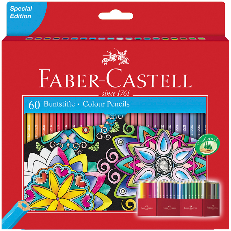 Карандаши цветные Faber-Castell, 60цв., заточен., картон. подставка, европодвес - фото 1