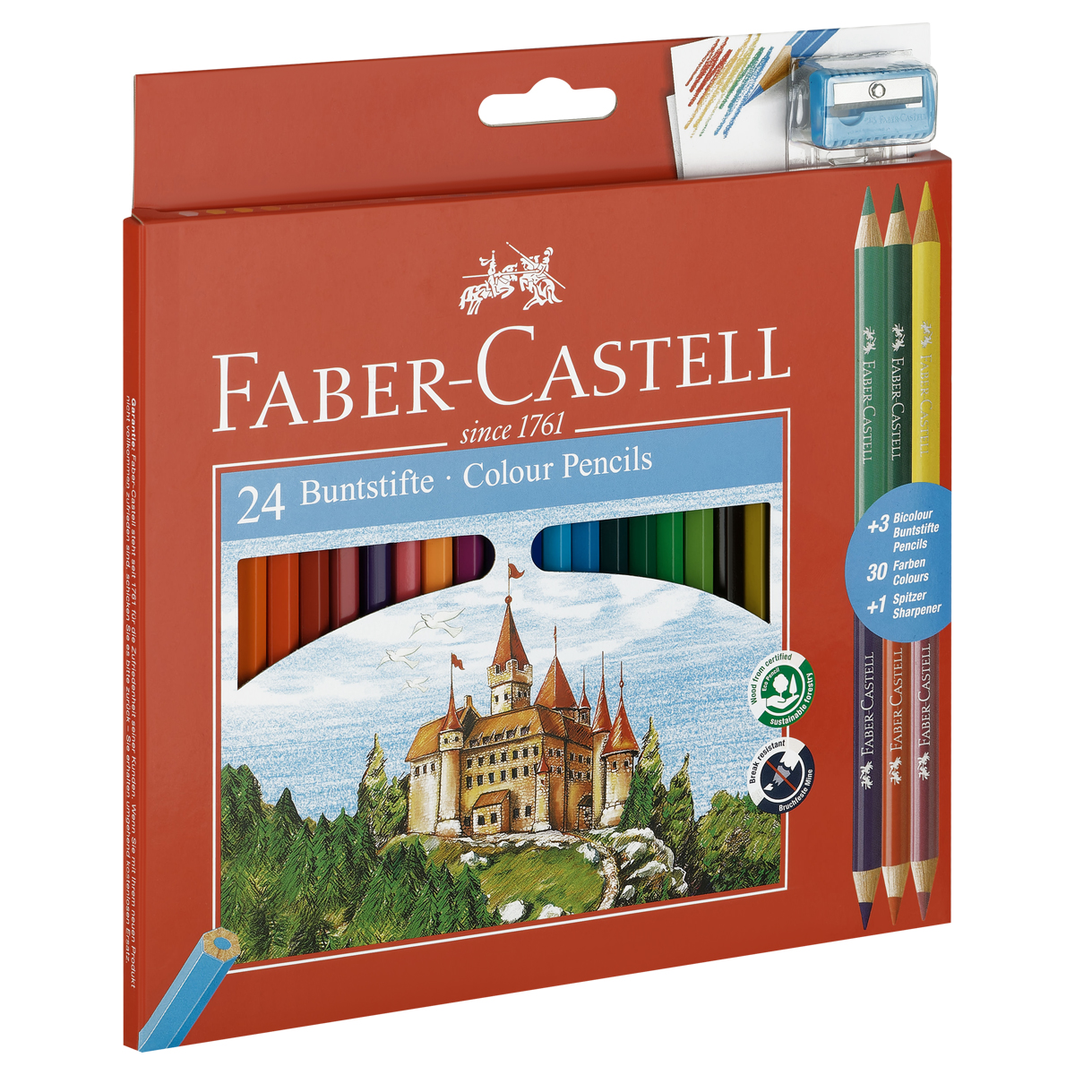 Карандаши цветные Faber-Castell "Замок", 24цв., шестигр., заточ.+6цв.+точилка, картон, европодвес - фото 6