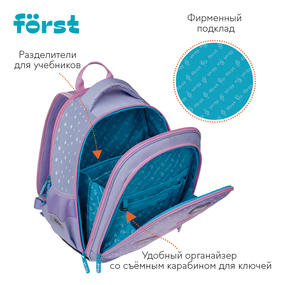 Рюкзак F?rst F-Cloud "Fluffy Bunny" 37*28,5*16,5см, 3 отделения, 3 кармана, анатомическая спинка - фото 7