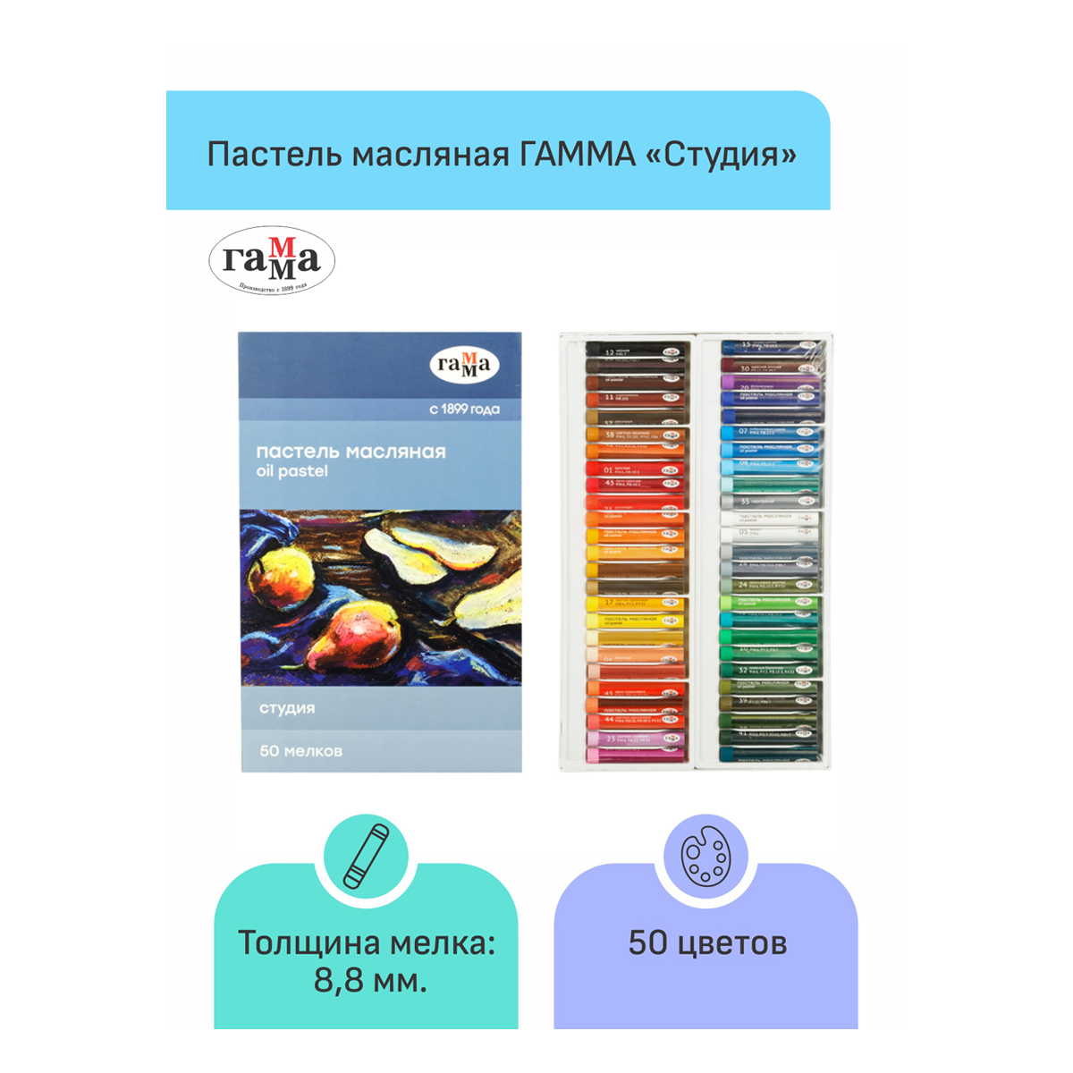 Пастель масляная Гамма "Студия", 50 мелков, картон. упаковка - фото 3