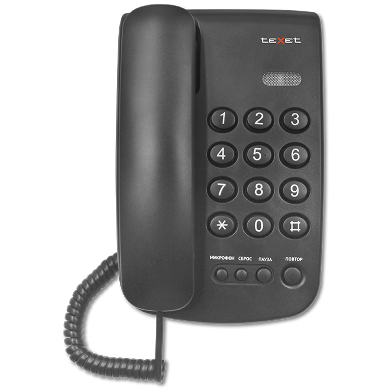 Телефон проводной Texet TX-241, повторный набор, черный - фото 1