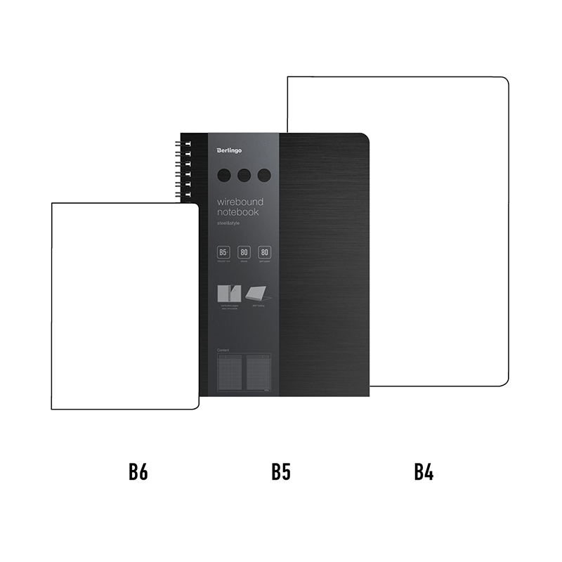 Бизнес-тетрадь В5+, 80л., Berlingo "Steel&Style", клетка, на гребне, 80г/м2, пластик. (полифом) обложка, линейка-закладка, черная - фото 6